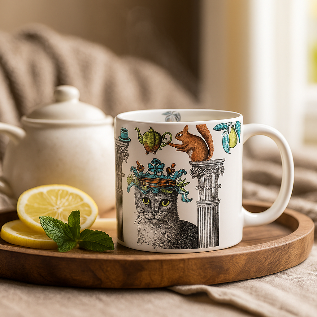 Bone China Mug White Cat
