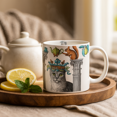 Bone China Mug White Cat