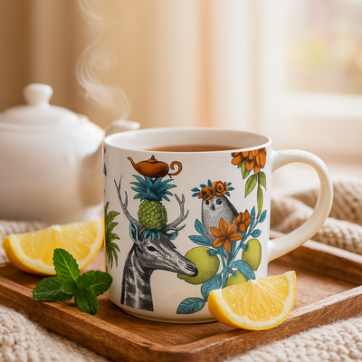 Bone China Mug White Giraffe